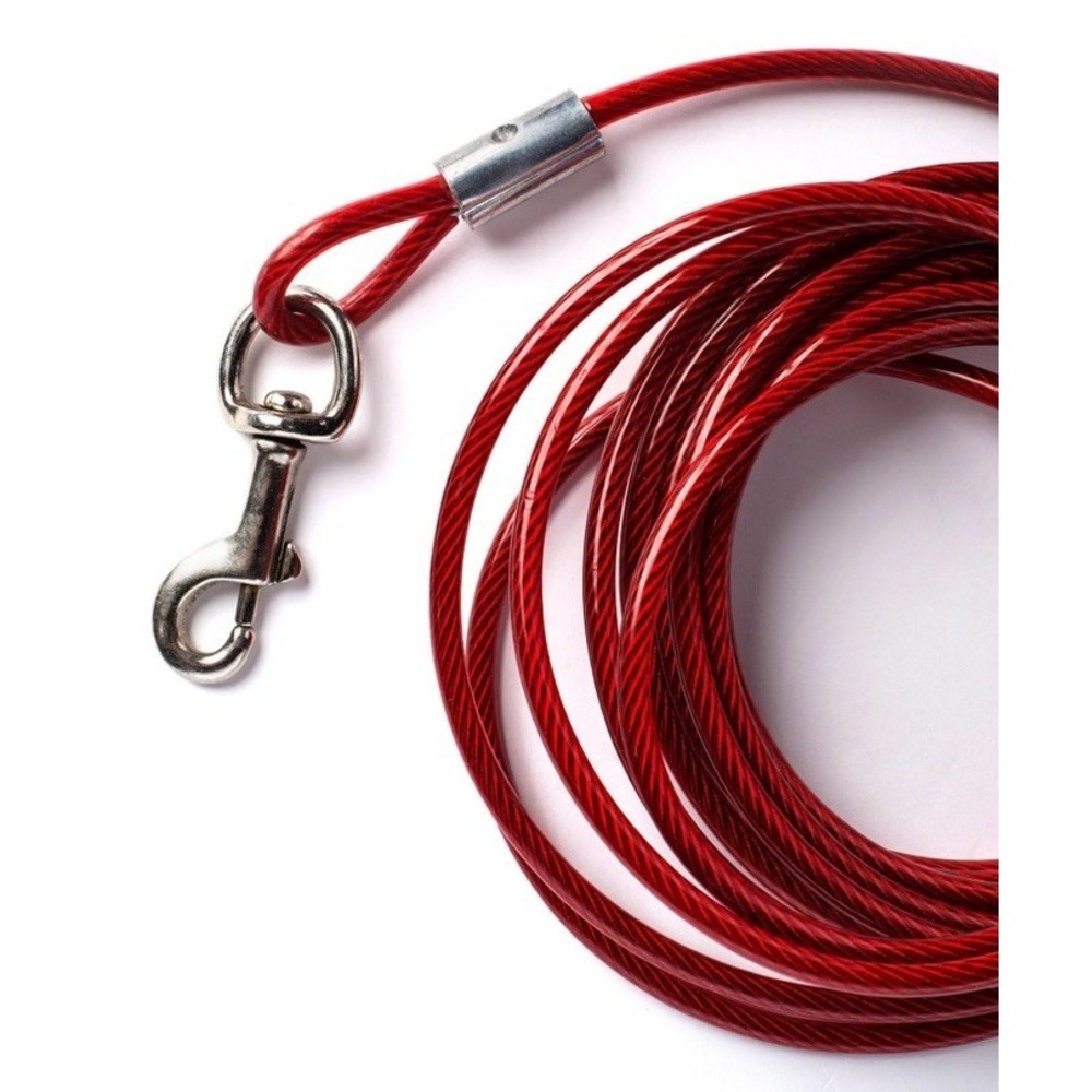 Prevue Pet Products 20ft Heavy Duty‎ Dog Tie Out Cable Coiled Strength Red